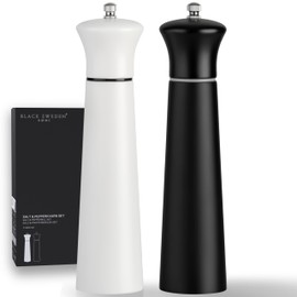 Black Sweden Home® Design Salt and Pepper Mill Wooden Set - 22 cm - Simple in Black and White - Ceramic Grinder - Large Spice Mill - Pepper Salt Mill Set - 2 Pieces