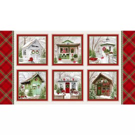 Henry Glass & Co Christmas Holiday Happy Place Fabric Shed Houses Cotton by Henry Glass 24" Panel