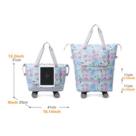 Radefasun Travel Tote Bags with Trolley Sleeve Expandable Extra Waterproof Rainbow Oxford Duffel Bag with Wheels (Rainbow Blue, Small)