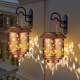 Outdoor Hanging Solar Lantern Waterproof Outside Metal Openwork Butterfly Pattern Landscape Lights for Porch Garden Yard Patio Pathway Decor Birthday Gifts for Women Mom Grandma（1 Pack
