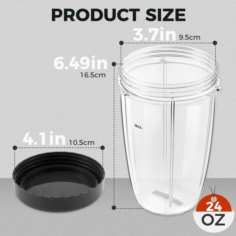 Blender Cups Replacement for Nutribullet Blender 24oz Cups with Lid,