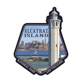 Die Cut Sticker San Francisco, CA, Alcatraz Island and City, Contour Vinyl Sticker 3 to 6 inches, (Waterproof Decal for Cars, Water Bottles, Laptops, Coolers), Large