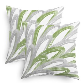 CaliTime Throw Pillow Cases Pack of 2 Cozy Fleece Two-Tone Abstract Feather Decorative Cushion Covers for Couch Bed Sofa Farmhouse Decoration 22 X 22 Inches Sage Green Grey