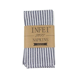 INFEI Soft Plain Striped Linen Cotton Dinner Cloth Napkins - Set of 12 (40 x 30 cm) - for Events & Home Use (Navy)