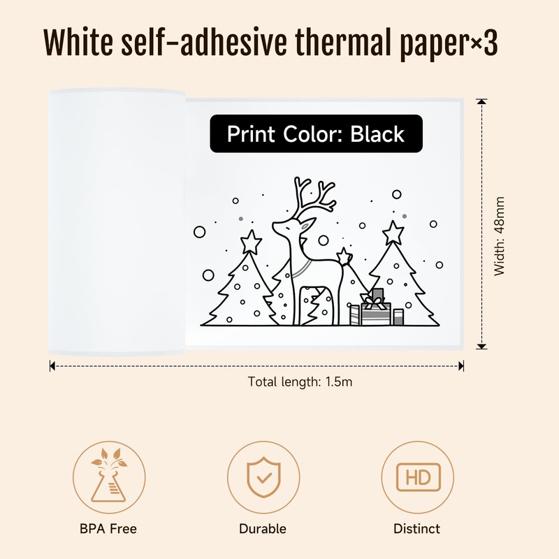 Mini Thermal Sticker Paper - 3 Rolls (57x25mm) for Instant