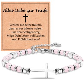 WOVEE Kreuz Armband Rosa Kristall Pink Christliche Cross Kreuz Taufe 18cm Taufgeschenke Kommunion Geschenke für Mädchen Enkelin Tochter