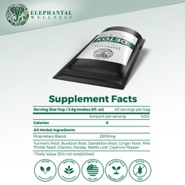 Elephantal Wellness Organic Daily Detox Tea - Liver Detox, Blood Cleanse & Kidney Support | Loose Leaf Herbal Tea with Milk Thistle, Dandelion, Ginger & Cilantro - 4oz, 40 Servings