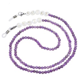 SUNYIK Natural White Shell Lucky Charm Crystal Stone Beaded Eyeglass Chain, 4mm Stone Beads Sunglasses Strap Holder Lanyard for Women Men, Amethyst