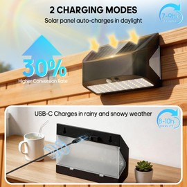 Solar Motion Lights Outdoor, 6500K 1200LM Solar Sconce Lights Outdoor with Backlight and USB Charging Port, IP65 Waterproof Solar Wall Lights Outdoor for Yard Fence Patio Garage Porch (1 Pack)