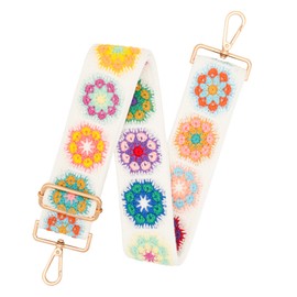 chushui Knit Purse Strap,Replacement Crossbody Wide Adjustable Strap for Bag Handbag,White Shoulder Strap - Colorful Flower Cluster 2