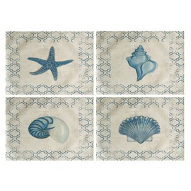Vintage Sea Theme Placemats Set of 4 Coastal Beach Table Mats Waterproof Heat Resistant Washable Non-Slip Place Mats for Dinner Room Kitchen Decor Table 12”×16”