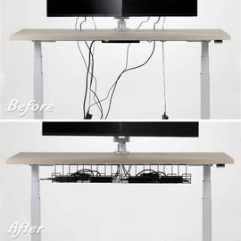 2 Packs Cable Management Tray, 14 inch Under Desk Cable Holder for Wire Organization, Heavy Metal Cord Organizer Ideal for Computer Home Office Standing Desks to Hide Power Strips (Gray)