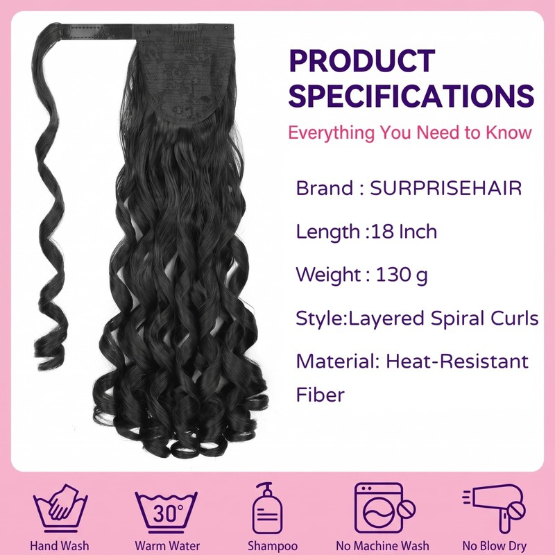 18" Loose Curl Wrap Around Spiral Curly Ponytail Extension