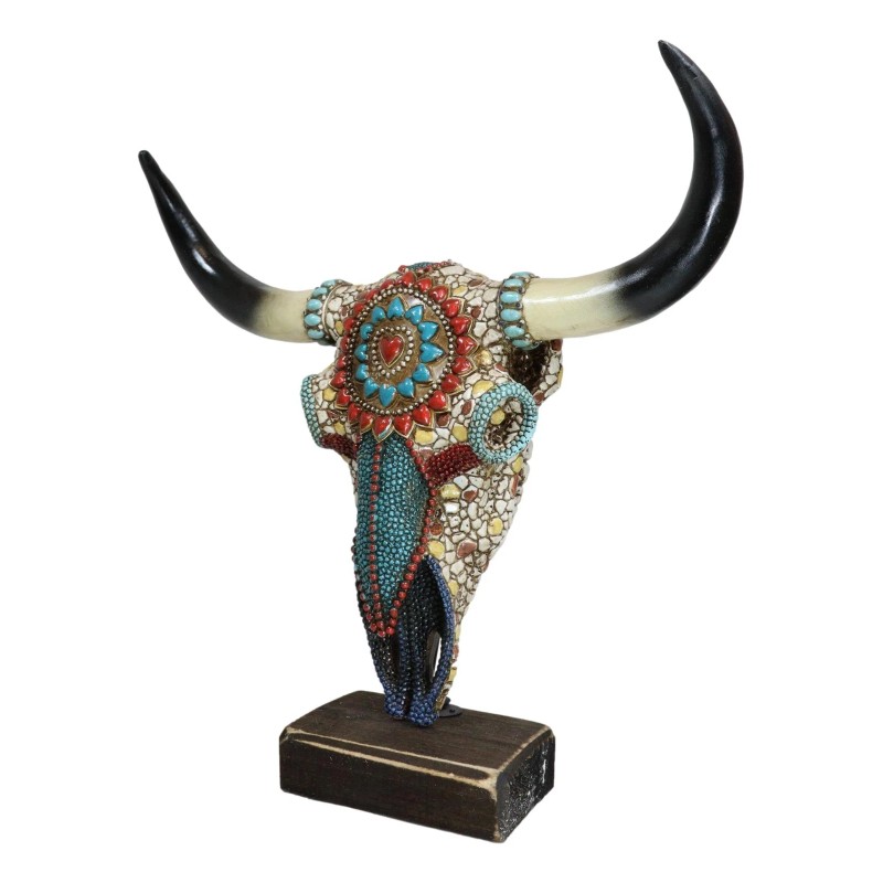 Large Rustic Western Bull Cow Skull With Turquoise Red Rocks