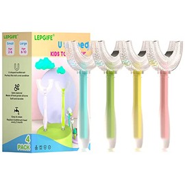 U Shaped Kids Toothbrush 4 Pack, U-Type Whole Mouth Toothbrush for Kids (Age 6-10)