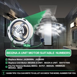 Upgraded 8832N 8832NA Blower Motor 100CFM for Nutone 8832NA A Unit, 84757 JA2B099N Pure Copper Bathroom Fan Motor Replacement for Nutone 8832N 8832 JA2B099 86652 86652G 8833 8832SA Fan Motor