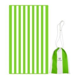Microfiber Beach Towel Oversized Rapid Drying Sand Free Soft Compact Lightweight Qualities Beach Towels for Adults Ideal for Swimming Beach Yoga Camping Gym Carry Bag Mint Green Stripes 63x32 Inch