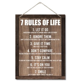 Inspirational Wood Art Signs, 7 Rules of Life Wall Art Sign, Hanging Printed Wall Plaque Wood Signs, Farmhouse Decor, Home Decor, Gift for Home, School and Office Decor 10 X 7.8 inch G