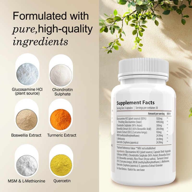 VITAVERUS Glucosamine Complex with Boswellia, Chondroitin, Turmeric, MSM & Quercetin,