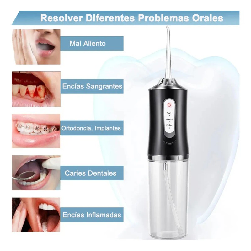 Irrigador Bucal Limpiador Dientes Portatil Boquillas Negro