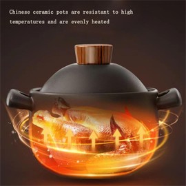 Blcak Ceramic Pot for Cooking with Lid, Clay Pot for Cooking, Rice Pot Clay Pots for Cooking Chinese Ceramic Casserole,Earthenware Pot,Asian Rice Cooker Pot Cookware Stew Pot Stockpot