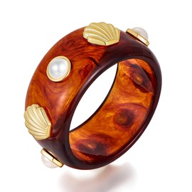 WOWORAMA Wide Acrylic Bangle Bracelets for Women Thick Brown Tortoise Shell Bracelet Chunky Seashell Acetate Resin Bangles Bold Statement Plastic Bracelet