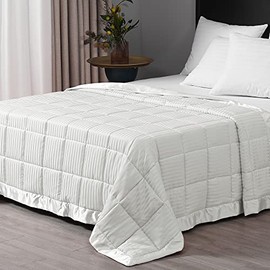 downluxe Weighted Blanket Queen Size,15lb Blankets for Adult with Glass Beads,Heavy Blanket with Satin Trim (90 x 90 inch, Ivory)