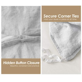 Simple&Opulence 100%Washed Linen Duvet Cover Set-3 Pieces Premium Ruffled Bedding with 1 Comforter Cover(88"x92") and 2 Pillow Shams(20"x26") France High End Frill Farmhouse Vintage Style(Queen,Grey)