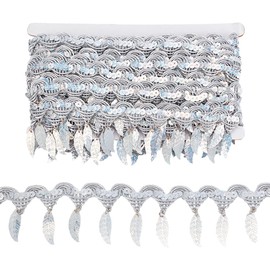 PH PandaHall 10 Yards Silver Sequin Fringe Trim Leaf Tassel Ribbon Fabric Decorative Border Edge Trim Sewing Tape for Sewing Dresses Home Decoration