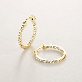 Gold Earrings 14K Gold Hoop Earrings for Women with Dual-sided Cubic Zirconia Hoop Earring for Women Sensitive Ears Hypoallergenic Womens Hoops Earring 15/20/30mm (20MM)
