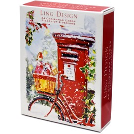 Traditional Box of 24 Assorted Christmas Cards - 3 Each of 8 Designs by Great British Card Company (Xmas at Home)