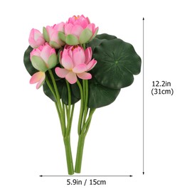 WINOMO Lotus Flower Wedding Decor 2pcs Silk Lotus Flower Bouquet Artificial Flower Plant Home Wedding Green Plant Decoration for Table Centerpieces Decorations Pink Faux Flower Arrangements