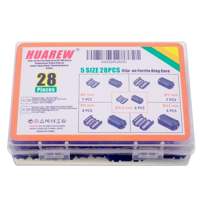 HUAREW Black Clip-on Ferrite Ring Core Ferrite Choke RFI EMI