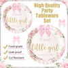 Sunnyray 96 Pieces Coquette Pink Bow Baby Shower Plates and
