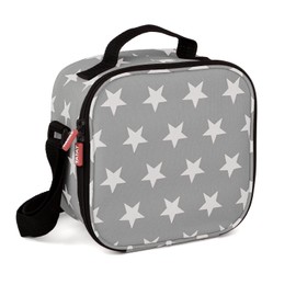 Tatay Urban Food Casual - Insulated Lunch Bag, 3L Capacity, 4 Plastic Food Storage Containers (2 x 0.5 L, 2 x 0.2 L) BPA Free, Grey with Stars. Measure 22.5 x 10 x 22 cm