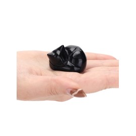 Jovivi Black Obsidian Sleeping Cat Crystal Figurine,1.6" Natural Stone Polished Carved Gemstones Lucky Kitten Statue Sculpture Home Office Desk Decor Cat Gifts for Women Cat Lovers