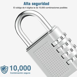 Candado de combinación 4 dígitos, 2 piezas negro y plata – Alta seguridad
