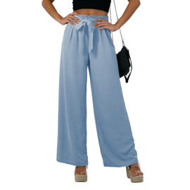Feiersi Women Casual Wide Leg Pants High Waisted Business Work Casual Pants Loose Flowy Beach Palazzo Pants(Light Blue,XX-Large)
