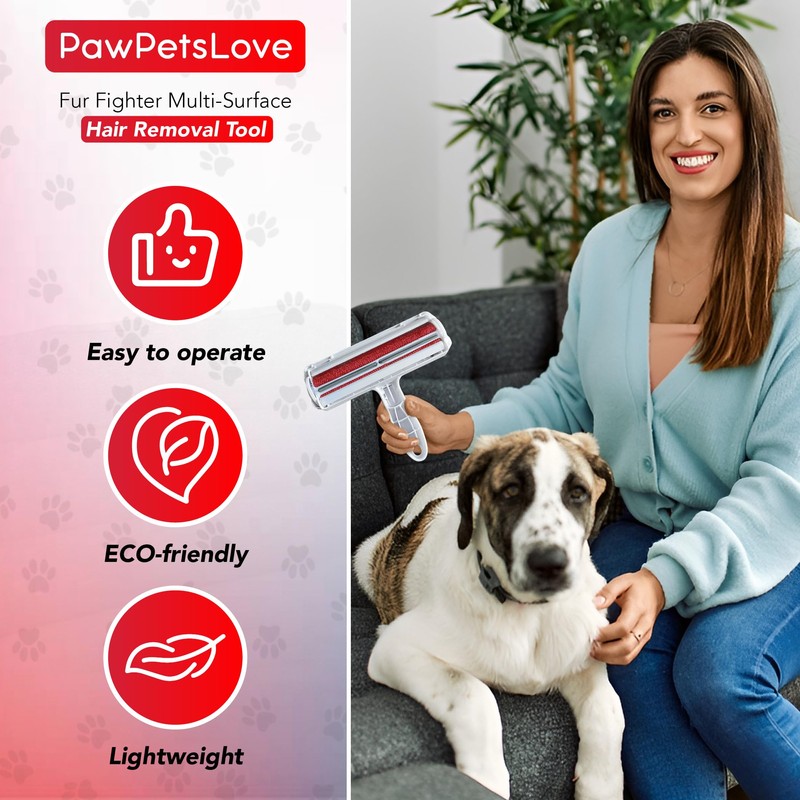 PawPetsLove Fur Fighter Multi-Surface Hair Removal Tool (Red)