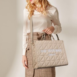 Chinllo Tote Bag for Women Quilted Chains Stachel Purse and Handbags with Shoulder Strap (E.Silver-S)
