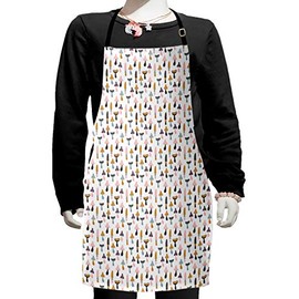 Ambesonne Mushroom Apron, Colorful Pattern with Morchella Morel Porcini Mushrooms in Cartoon Style, Small Apron Bib with Adjustable Ties for Baking Painting, Small Size, Multicolor