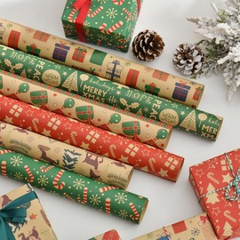 XOUDKE Wrapping Paper Series I Kraft Paper Roll Gift Packaging Grammage 70 I Recycled Paper I Elegant Wrapping Paper I Natural Paper for Crafts I Christmas Wrapping Paper Set of 6