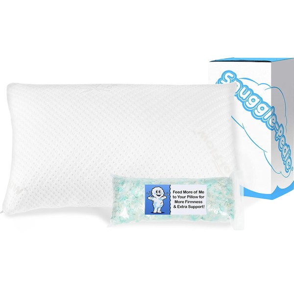 Snuggle-Pedic Adjustable Cooling Pillow - Shredded Memory Foam Pillows for Side, Stomach & Back Sleepers - Fluffy or Firm - Keeps Shape - College Dorm Room Essentials for Girls and Guys - King