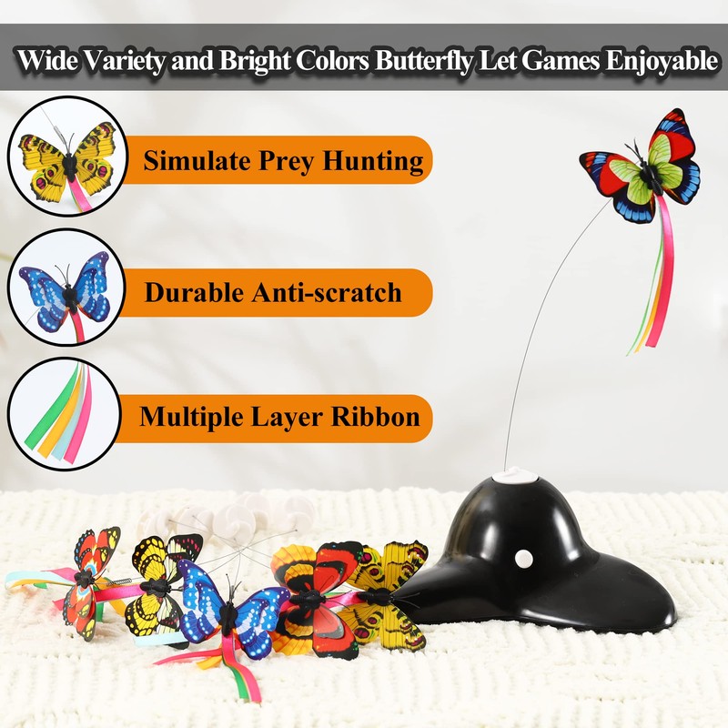 Vealind Interactive Indoor Cat Toy with 360° Rotating Butterfly (Butterfly