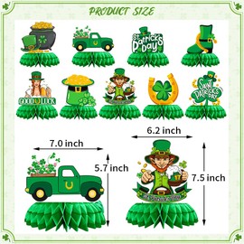 KOOY 9PCS St Patricks Day Table Decorations Honeycomb Centerpiece, Saint Patricks Day Centerpieces for Tables Shamrock Leprechaun Lucky Gold Coin Table Topper Irish St Patricks Party Home Decor
