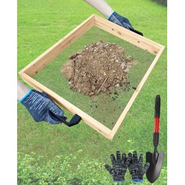 19" x 16" Large Soil Sifter, Soil Sifter for Gardening, Wooden Compost Sifter, Dirt Sifter, Rock Sifter, Soil Sieve with 1/4in Sifting Screen, Sifting Peat Moss Gravel for Wheelbarrow Trowel Tool Set