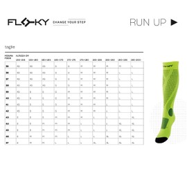 FLOKY, Run-Up Long Compression Socks for Men and Women, Suitable for Long Activities such as Running and Hiking, Protection from Injury, Size L, Colour: Yellow Flou, Made in Italy