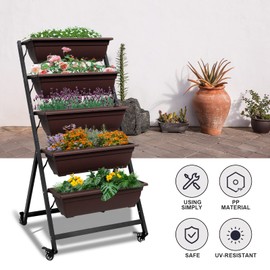 Vertical Raised Garden Bed, Freestanding Elevated Planter with Drain Holes, 5 Tier Planter Box Container Gardening Outdoor Indoor Gift for Flowers Vegetable Seeds Patio Balcony Greenhouse, Brown