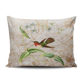 ONGING Decorative Pillowcases Green and Ivory Scintillant Hummingbird Vintage Grunge Customizable Cushion Rectangle Boudoir Size 12x16 inch Throw Pillow Case Hidden Zipper One Side Design Printed