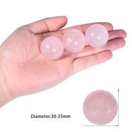 KYEYGWO Natural Rose Quartz Crystal Ball Figure with Wooden Stand, Polished Round Stone Ball Sculpture Fengshui Ornament Gemstone Fortune Telling Ball House Decor for Reiki Healing, Wicca, 30-35 mm